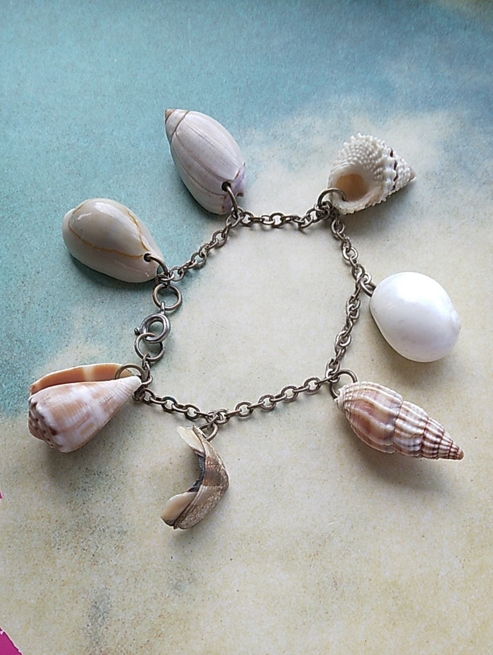 Handmade Seashell Silver Charm Bracelet Natural White & Cream